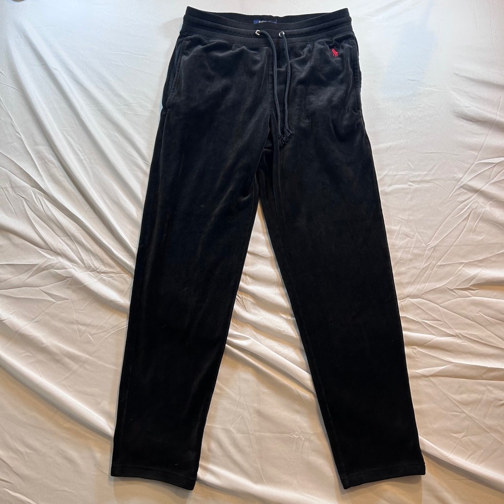 Polo Ralph Lauren Womens Black Velour Sleep Pants Lounge Trousers Small